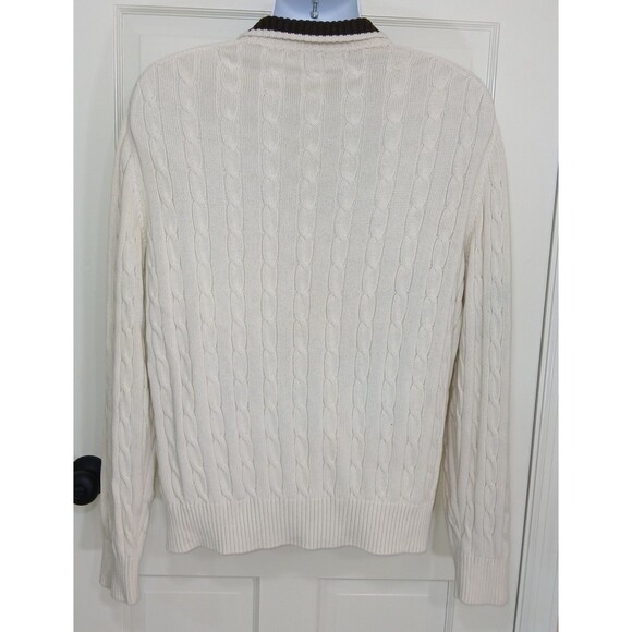 Cremieux Classics Men's L 1/4 Zip Cream Pullover Cable Knit Sweater Grandpacore - Picture 8 of 13